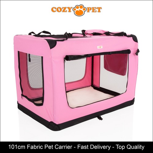 Fabric dog crate 101cm pink - crate,