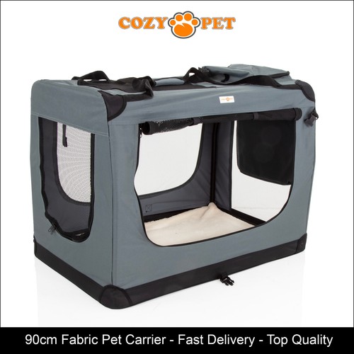 Fabric dog crate 90cm - fabric, grey